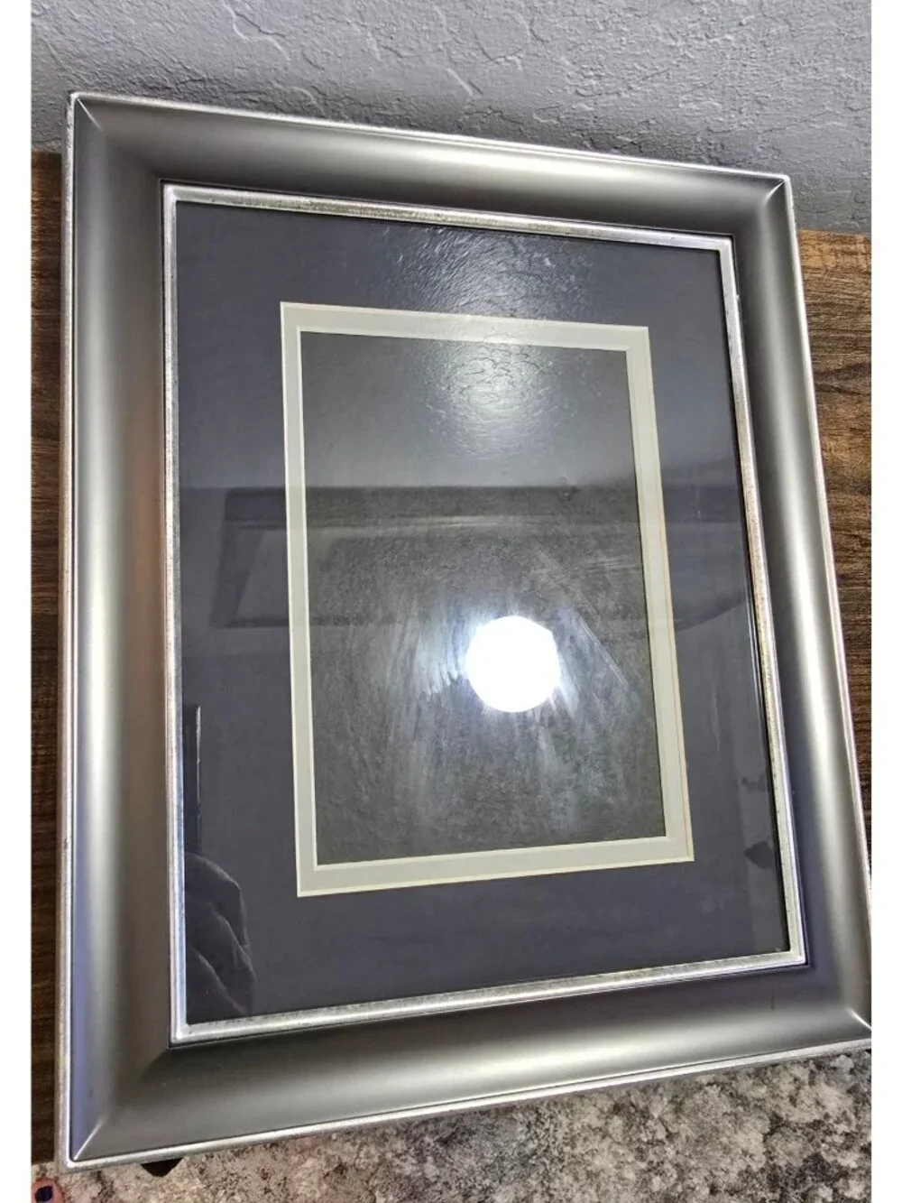 Metallic Silver Picture Frame Black Matting For 5x7 or 8x10 Photos